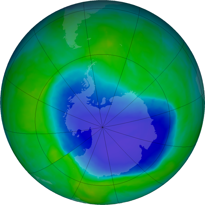 Antarctic ozone map for 01 December 2015